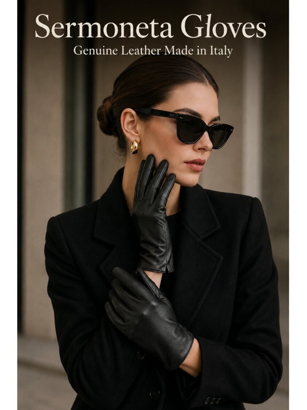 Sermoneta Gloves Black Leather Cashmere Lined Gloves Women’s Sze 8 Italy